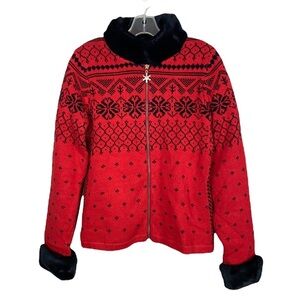 Catherine Stewart Red And Black Christmas Cardigan Jacket Size Medium